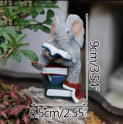 Miniature Elephant Figurine Reading Books_img_3