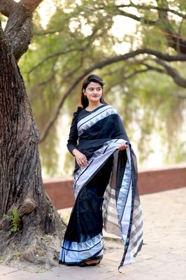 প্রিমিয়াম ব্ল্যাক কটন সিল্ক শাড়ি_img_1