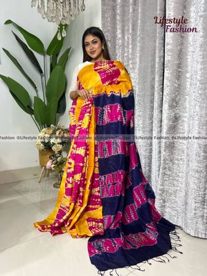 প্রিমিয়াম কোয়ালিটি কালারফুল সিল্ক বাটিক শাড়ি (LF-25-965)_img_0