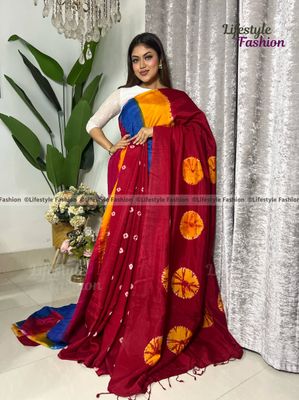 প্রিমিয়াম কোয়ালিটি কালারফুল সিল্ক বাটিক শাড়ি (LF-25-964)_img_0