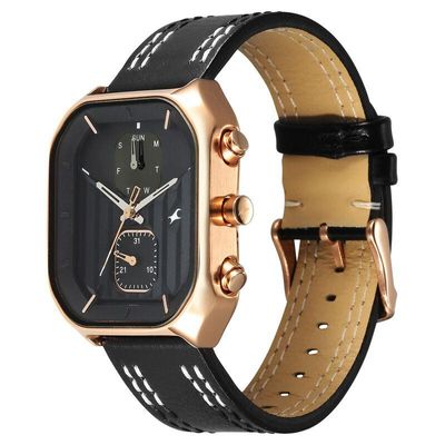 Fastrack 3270WL01 Fleek Quartz Multifunction Black Dial Leather Strap Watch_img_0