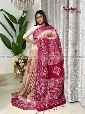 প্রিমিয়াম কোয়ালিটি কালারফুল সিল্ক বাটিক শাড়ি (LF-25-962)