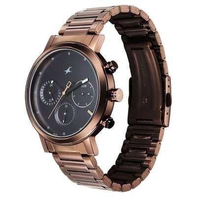 Fastrack 3287KM07 Tick Tock Quartz Analog Black Dial With Brown Stainless steel Strap Watch_img_0