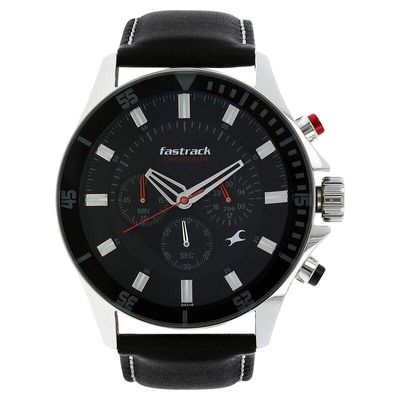 Fastrack NP3072SL02 Big Time Quartz Chronograph White Dial Leather Strap Watch_img_0