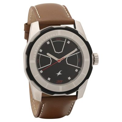 Fastrack NP3099SL04 Quartz Analog Black Dial Leather Strap Watch_img_0