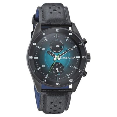 Fastrack NP3201NL01 Space Rover Quartz Multifunction Blue Dial Leather Strap Watch_img_0