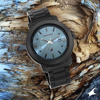 Fastrack NR3246NM01 Bare Basics Quartz Analog with Date Blue Dial Stainless Steel Strap Watch_img_0