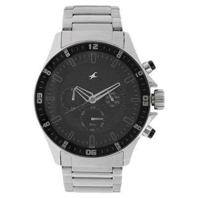 Fastrack NS3072SM01 Big Time Quartz Chronograph Black Dial Stainless Steel Strap Watch_img_0