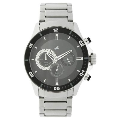Fastrack NS3072SM02 Big Time Quartz Chronograph Black Dial Stainless Steel Strap Watch_img_0