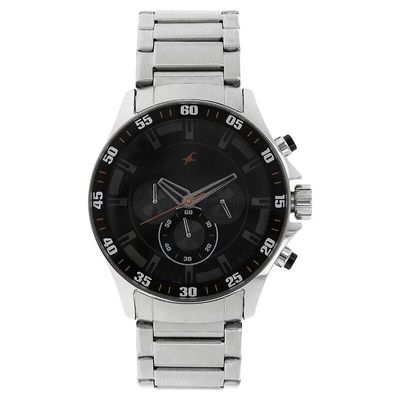 Fastrack NS3072SM04 Big Time Quartz Chronograph Black Dial Metal Strap Watch_img_0