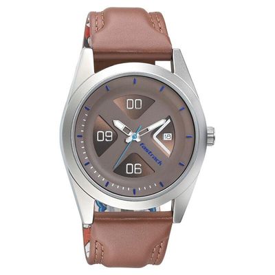 Fastrack NS3218SL01 Go Skate Quartz Analog with Date Brown Dial Leather Strap Watch_img_0