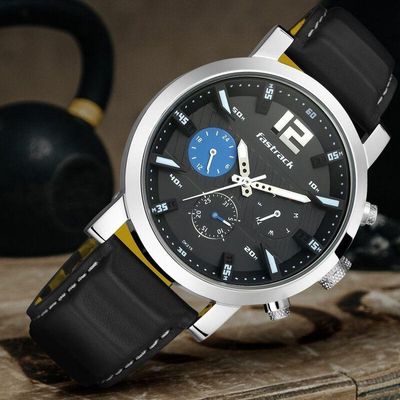 Fastrack NS3227SL01 Fastfit Quartz Multifunction Black Dial Leather Strap Watch_img_0