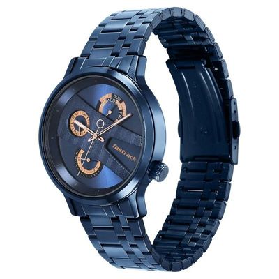 Fastrack NS3301QM02 Exuberant Quartz Multifunction Blue Dial Stainless Steel Strap Watch_img_0