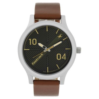 Fastrack NS38051SL02 Quartz Analog Black Dial Leather Strap Watch_img_0