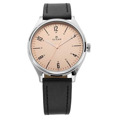 Titan Workwear Champagne Dial Analog Leather Strap Watch For Men- 1802SL03_img_2