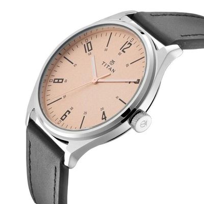 Titan Workwear Champagne Dial Analog Leather Strap Watch For Men- 1802SL03_img_1