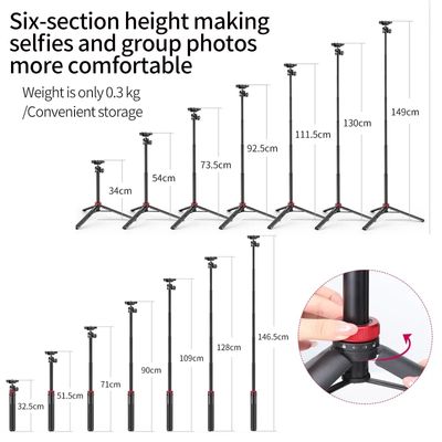 Ulanzi MT-44 1.46M Extend Selfie Stick Tripods Tripod With phone Clamp For Cameras Cellphone Samsung iPhone Huawei Xiaomi Stand_img_1