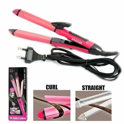Nova Beauty 2 in 1 Hair Straightener & Curler Professional Hair Iron (NHC-2009) - Pink_img_0