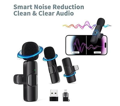 K9i Dual Wireless Microphone for USB-C Phone/iPhone Wireless Mic for Youtubers Facebook Live Stream for Recording Vlog (2 Microphone+ 1 Receiver) (Compatible with USB-C/iPhone)_img_3