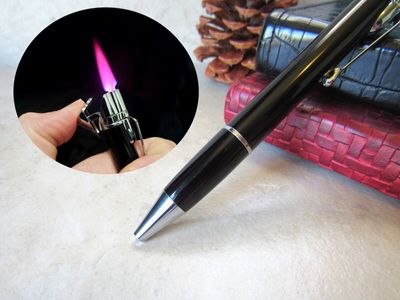 Ostin Creative Metal Lighter Pen Ball Pens Jet Torch Gas Lighter for Smooth Writing Pen Lighter Gas [Black)_img_0