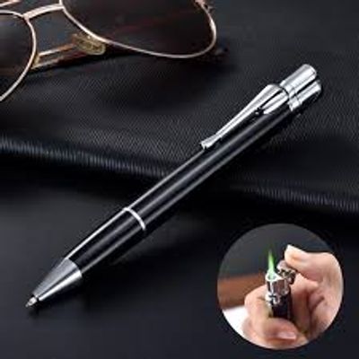 Ostin Creative Metal Lighter Pen Ball Pens Jet Torch Gas Lighter for Smooth Writing Pen Lighter Gas [Black)_img_1