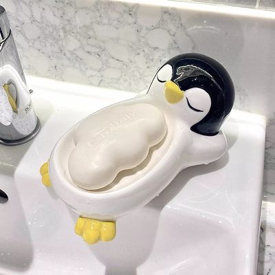 Cute Penguin Ceramic Soap Box with Drain_img_2
