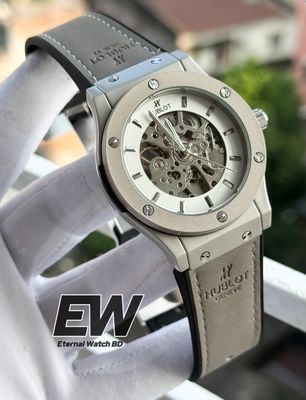 HUBLOT AUTOMOTIC GREY VELVET BELT WHITE DIAL SILVER CASE_img_0