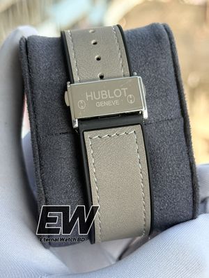 HUBLOT AUTOMOTIC GREY VELVET BELT WHITE DIAL SILVER CASE_img_3
