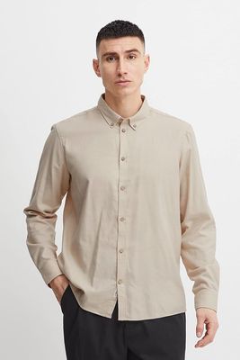 Men’s Classic Beige Button-Up Shirt – Long Sleeve, Casual Fit_img_0