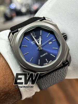 BVLGARI SWEEP BLUE DIAL BLACK BELT BLACK MATTE CASE_img_1