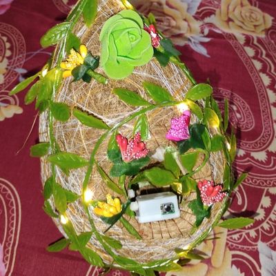 ডেকোরেটিভ কৃত্রিম ফুল ও পাতায় মোড়ানো বার্ড নেস্ট শো পিস_img_1