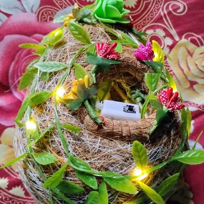 ডেকোরেটিভ কৃত্রিম ফুল ও পাতায় মোড়ানো বার্ড নেস্ট শো পিস_img_2