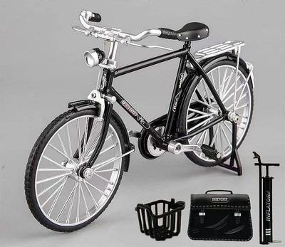 Diecast Bicycle 1:10 Retro Alloy Metal Bicycle with Delivery Box, Inflator and Briefcase_img_1
