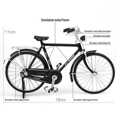 Diecast Bicycle 1:10 Retro Alloy Metal Bicycle with Delivery Box, Inflator and Briefcase_img_2