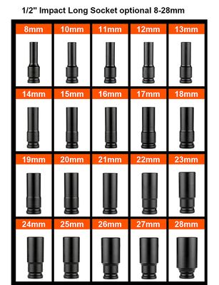 HARDEN 1/2" Drive Impact Deep Socket ( 8 | 10 | 11 | 12 | 13 | 14 | 15 | 16| 17 | 18 | 19| 20 | 21 | 22 | 23 | 24 | 25 | 26 | 27 | 28 mm ), Long Socket, 6PT; Model: 536538 to 536558_img_1