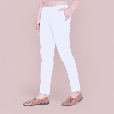 New Stylish White Color Narrow Pant Pajama For Men_img_0