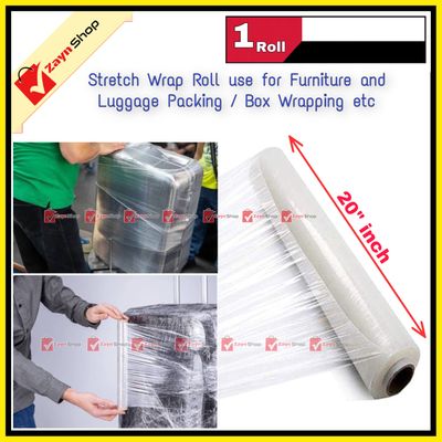 Wrapping Poly Roll 1Kg 20" inch Plastic Stretch Wrapping perfect For Luggage Box Wrapping 1 Roll_img_1