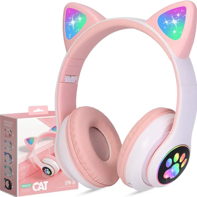 Glowing Cat Ear Wireless Headphones – Over-Ear Foldable BT5.0 Headset with Mic, AUX, TF Card, MP3 & LED Lights_img_3