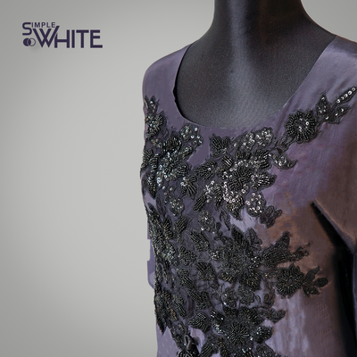 Midnight Bloom with Embroidered Satin Fabric_img_1