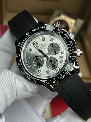 Rolex Daytona Belt Black Silver Case Silver Dial Black Sub Stone_img_0