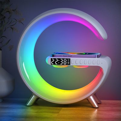 G63 4 In 1 Bluetooth Speaker 10W Multifunctional Wireless Charger Alarm Clock Desk Lamp Bluetooth Speaker LED Atmosphere RGB Night Light Wireless Charging Modern Speaker_img_2