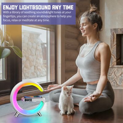 G63 4 In 1 Bluetooth Speaker 10W Multifunctional Wireless Charger Alarm Clock Desk Lamp Bluetooth Speaker LED Atmosphere RGB Night Light Wireless Charging Modern Speaker_img_3