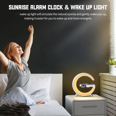 G63 4 In 1 Bluetooth Speaker 10W Multifunctional Wireless Charger Alarm Clock Desk Lamp Bluetooth Speaker LED Atmosphere RGB Night Light Wireless Charging Modern Speaker_img_4