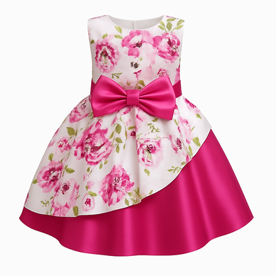 Kids Girls Fashionable All Over Flower Pattern Party Dress (1 to 4 years)_img_1