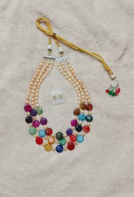 Exclusive 3 Layer Pearl & Akik combination neckpiece_img_0