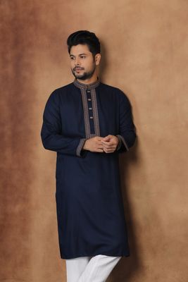 Ajwah Prestige - Midnight Blue Embroidery Panjabi_img_1