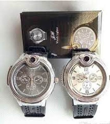 Gabbar Refillable--Gas-Cigarette-Lighter-Watch—Black-Silver WATCH AND GAS LIGHTER Cigarette Lighter  (Black)_img_1