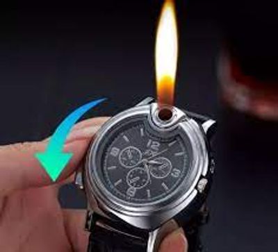 Gabbar Refillable--Gas-Cigarette-Lighter-Watch—Black-Silver WATCH AND GAS LIGHTER Cigarette Lighter  (Black)_img_4
