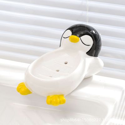 Cute Penguin Ceramic Soap Box with Drain_img_1