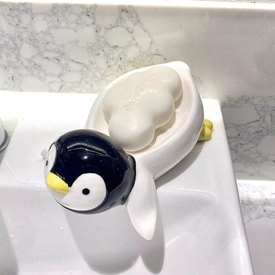 Cute Penguin Ceramic Soap Box with Drain_img_3